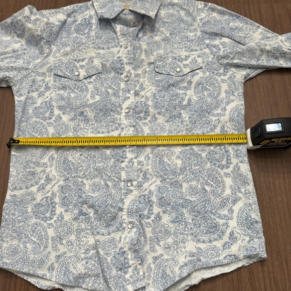 CEDAR ROSE  Women Small Long Sleeve Pearl Snap Western Shirt Blue Paisley Floral - Picture 12 of 13